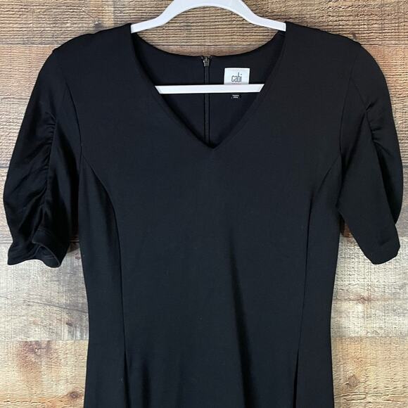 Cabi 3827 Minimalist Dress Shirred Short Sleeve Solid Black Size XS - Picture 3 of 11